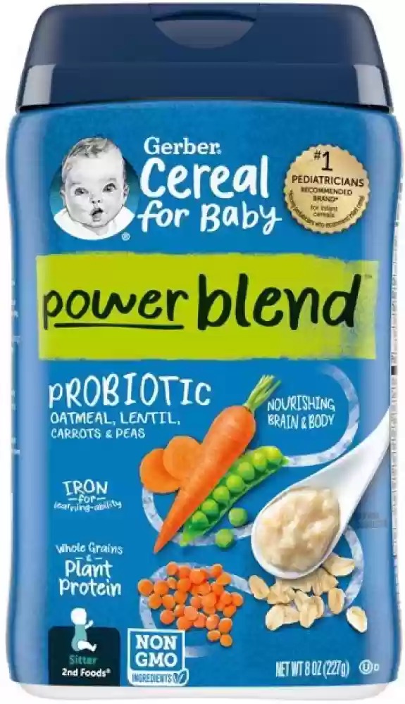 Gerber PowerBlend Probiotic Cereal Oatmeal Lentil Carrot Peas Baby Cereal 227g